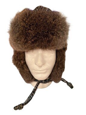 Crown Cap Womens Tweed Rabbit Fur Trapper Hat Size Medium Vintage Winter Casual